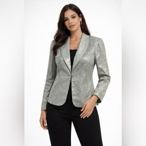 ALEX EVENINGS Vintage Soft Light Green Blazer Top with Rhinestone Clasp size 10